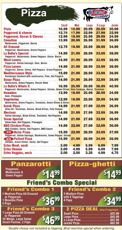 Bella 2024 pizza menu